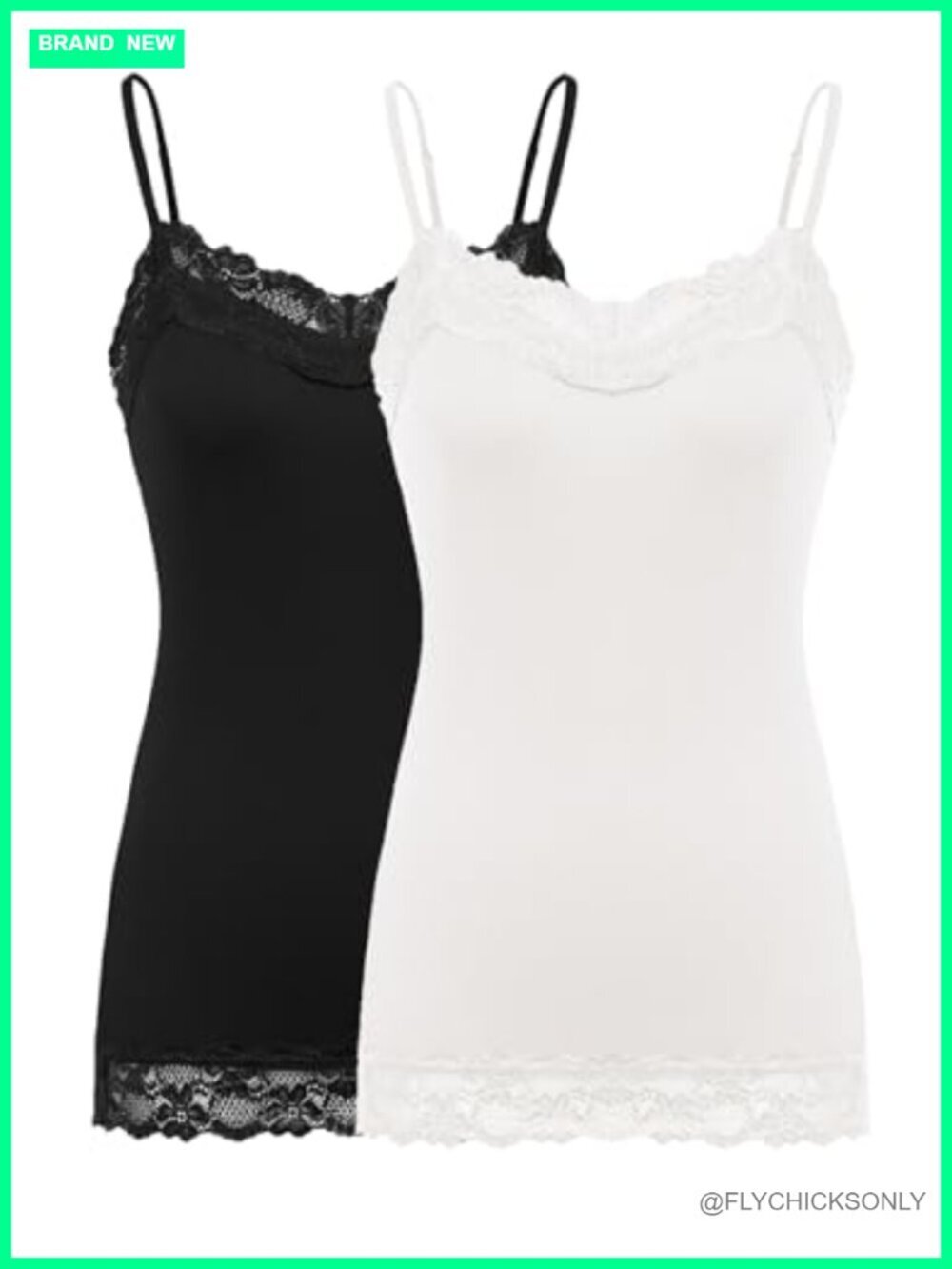 Lace Trim Adjustable Spaghetti Strap Cami Tunic Tank Top 2-Pack